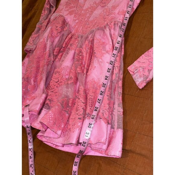 Bardot Pink Y2K Lace Corset Long Sleeve Sheer Women's Mini Dress Size M - Picture 7 of 8